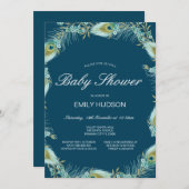 編集可能ピーコックをテーマにしたベビーシャワー招待状 招待状 (正面/裏面)
