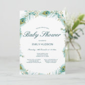 編集可能ピーコックをテーマにしたベビーシャワー 招待状 (スタンド正面)