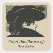 編集可能ファッショナブル女性プロファイル蔵書票 スクエアシール (正面)