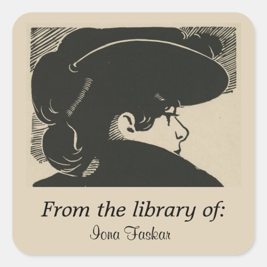編集可能ファッショナブル女性プロファイル蔵書票 スクエアシール (正面)
