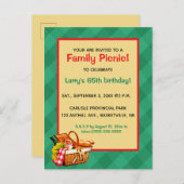 編集可能ファミリーピクニックバースデーパーティー インビテーションポストカード (正面/裏面)