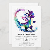 編集可能ファンタジードラゴンデジタルガール誕生日 招待状 (正面/裏面)