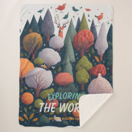 編集可能ファンタジーヤーンの森の鳥と木 シェルパブランケット