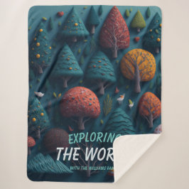 編集可能ファンタジーヤーンの森の鳥と木 シェルパブランケット