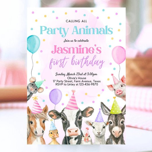 編集可能ファームガール誕生日招待状ピンクファーム 招待状