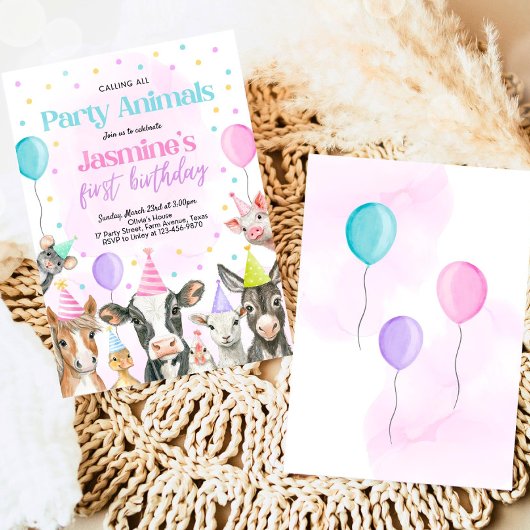 編集可能ファームガール誕生日招待状ピンクファーム 招待状