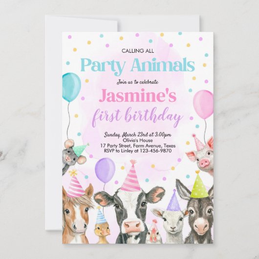 編集可能ファームガール誕生日招待状ピンクファーム 招待状 (正面)