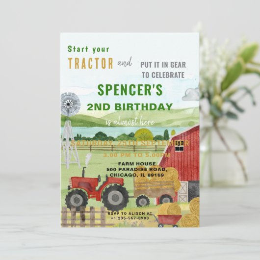 編集可能ファームトラクタ誕生日招待状 招待状 (スタンド正面)