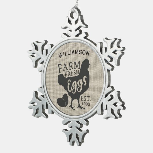 編集可能ファームハウススタイルファミリーファームエッグ スノーフレークピューターオーナメント (右)