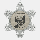 編集可能ファームハウススタイルファミリーファームエッグ スノーフレークピューターオーナメント (正面)