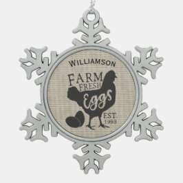 編集可能ファームハウススタイルファミリーファームエッグ スノーフレークピューターオーナメント
