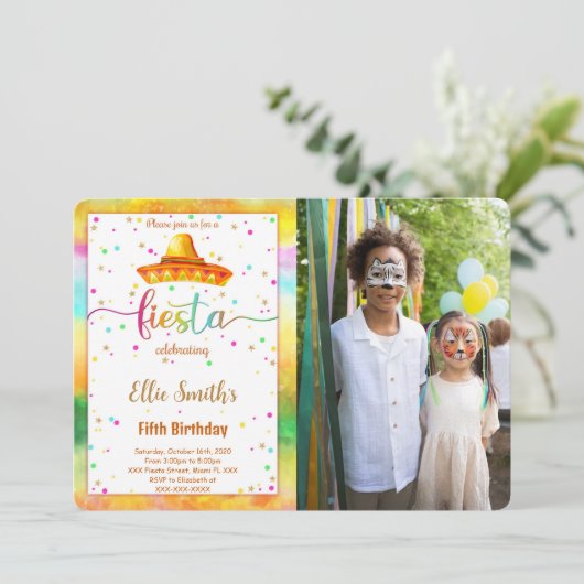 編集可能フィエスタ誕生日フォト招待状 招待状 (スタンド正面)