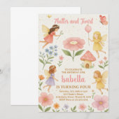 編集可能フェアリーガーデン誕生日招待状 招待状 (正面/裏面)