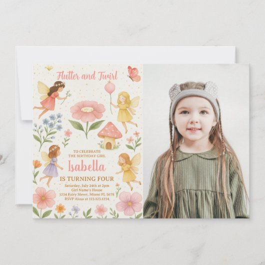 編集可能フェアリーガーデン誕生日招待状 招待状 (正面)