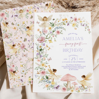 編集可能フェアリー最初の誕生日招待状、ソフトパス 招待状