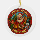 編集可能フェスティバルファミリークリスマス セラミックオーナメント (正面)