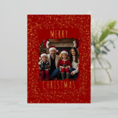 編集可能フォイルクリスマスカードテンプレート2枚の写真 箔シーズンカード (立ち正面)