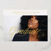 編集可能フォトカレッジ卒業金ゴールド 箔招待状 (正面)