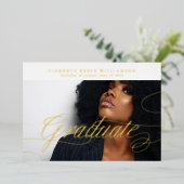 編集可能フォトカレッジ卒業金ゴールド 箔招待状 (立ち正面)