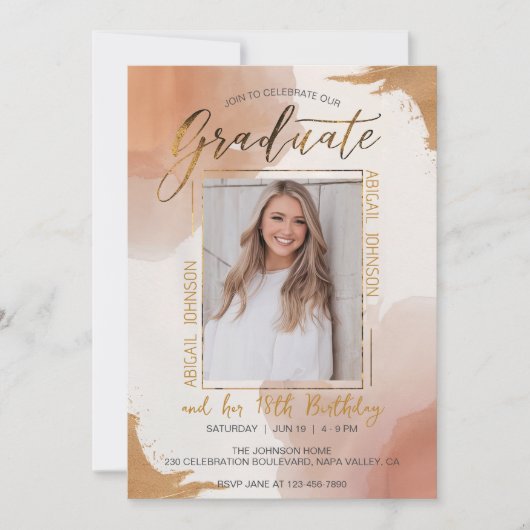 編集可能フォトキャッチ誕生日卒業 招待状 (正面)