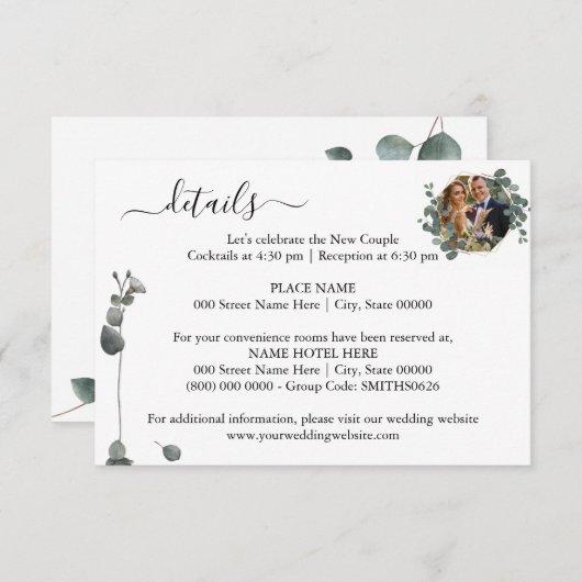 編集可能フォトユーカリの結婚詳細エンクロシュル エンクロージャーカード (正面/裏面)