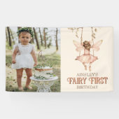 編集可能フォト赤面ピンクフェアリー最初の誕生日 横断幕 (横)