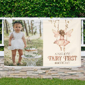 編集可能フォト赤面ピンクフェアリー最初の誕生日 横断幕