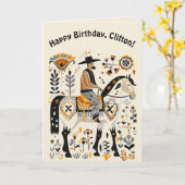 編集可能フォークアートカウボーイオンアホース カード (黄色い花)