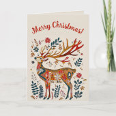 編集可能フォークアートディアクリスマス カード (正面)