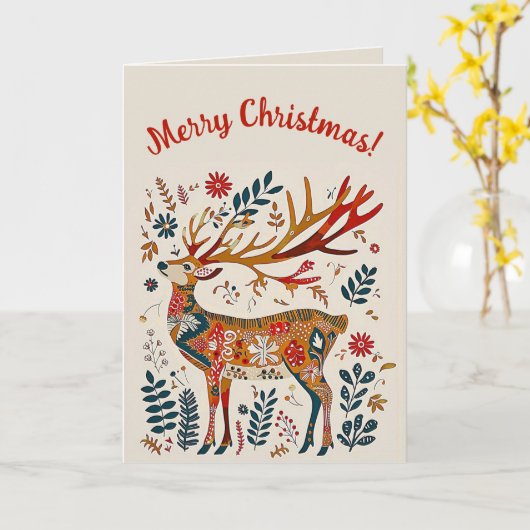 編集可能フォークアートディアクリスマス カード (黄色い花)