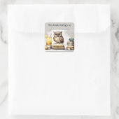 編集可能フクロウとブックの蔵書票シール スクエアシール (バッグ)