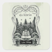 編集可能フクロウブックフォレスト蔵書票 スクエアシール (正面)