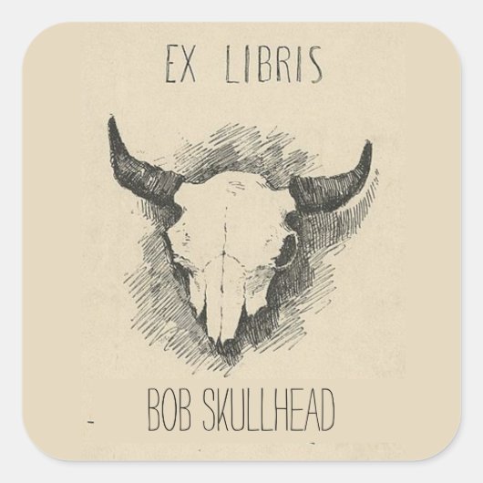 編集可能フレデリックレミートンカウトスカル蔵書票 スクエアシール (正面)