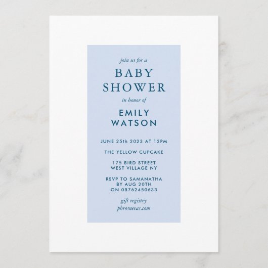 編集可能フレームブルーのブルーボーイベビーシャワー 招待状 (正面)