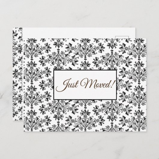 編集可能フローラダマスク黒オンホワイト移動 ポストカード (正面/裏面)