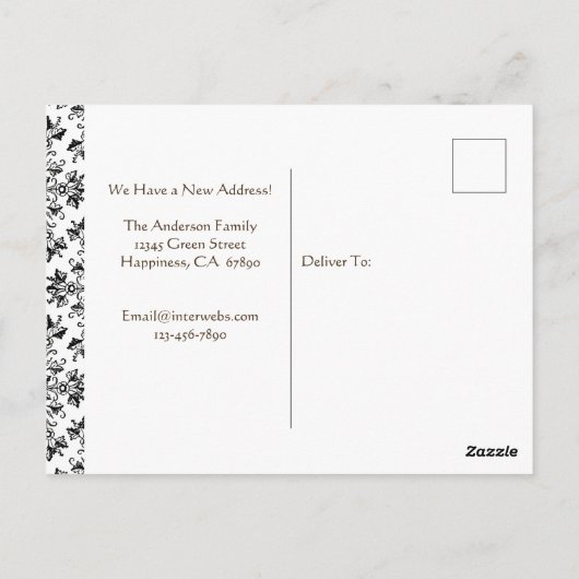 編集可能フローラダマスク黒オンホワイト移動 ポストカード (裏面)