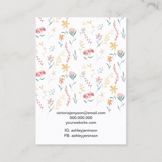 編集可能フローラルパター数々のンのスタッドイヤリング 名刺 (裏面)