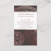 編集可能ブラウンのばら色の金ゴールドのペイズリーのトリオパターン 名刺 (裏面)