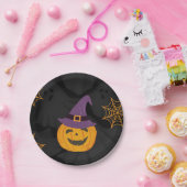 編集可能ブラックオレンジカボチャハローウィンパーティ ペーパープレート (パーティー)