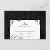 編集可能ブラックオンブラックフラワーリース結婚ズ 出欠カード (正面)