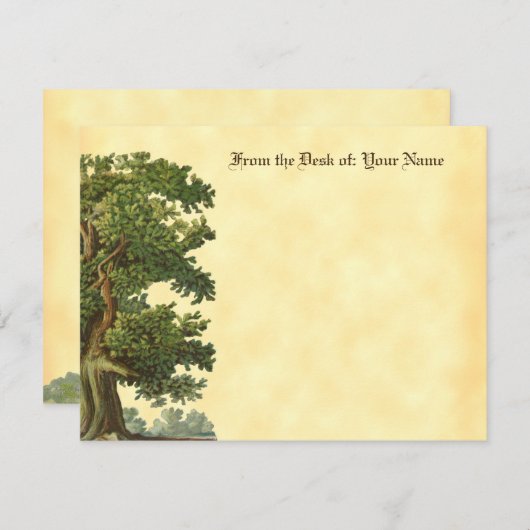 編集可能ブラックレターヴィンテージオーク材ツリー ノートカード (正面/裏面)