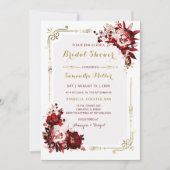 編集可能ブルゴーニュおよび金ゴールドブライダルシャワー 招待状 (正面)