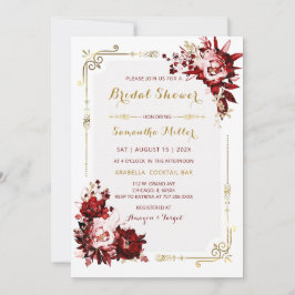 編集可能ブルゴーニュおよび金ゴールドブライダルシャワー 招待状