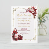 編集可能ブルゴーニュおよび金ゴールドブライダルシャワー 招待状 (スタンド正面)