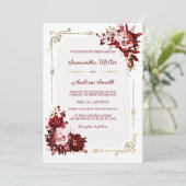 編集可能ブルゴーニュと金ゴールド結婚のテンプレート 招待状 (スタンド正面)