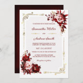 編集可能ブルゴーニュと金ゴールド結婚のテンプレート 招待状 (正面/裏面)