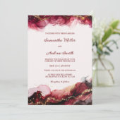 編集可能ブルゴーニュと金ゴールド結婚のテンプレート 招待状 (スタンド正面)