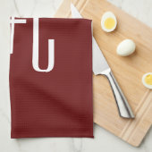 編集可能ブルゴーニュ赤の背景と白の文字 キッチンタオル (四つ折り)