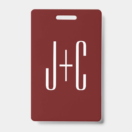 編集可能ブルゴーニュ赤の背景と白の文字 バッジ (Front)