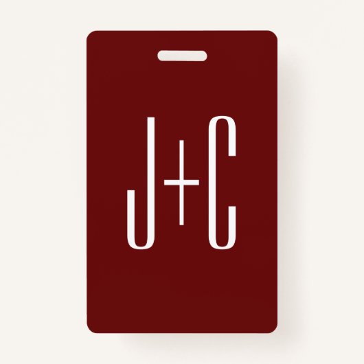 編集可能ブルゴーニュ赤の背景と白の文字 バッジ (正面)